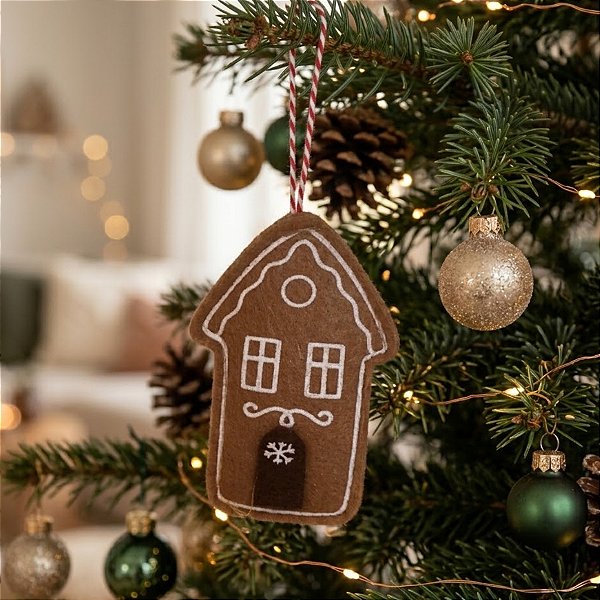 Enfeite para Pendurar de Natal em Feltro - Casinha de Biscoito - 7x11cm - 1 unidade - Cromus - Rizzo