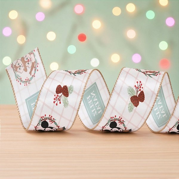 Fita Decorativa Aramada - Mickey Mouse - Bege - 3,8x914cm - Disney Original - 1 unidade - Cromus - Rizzo