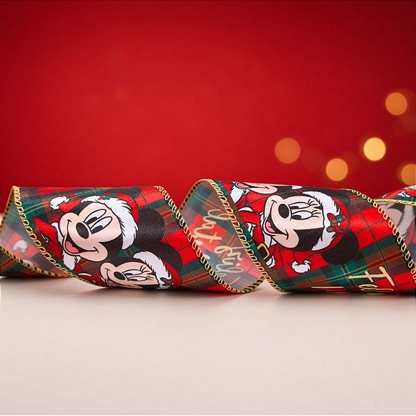 Fita Decorativa Aramada - Mickey e Minnie - Xadrez Vermelho - 6,3x914cm - Disney Original - 1 unidade - Cromus - Rizzo
