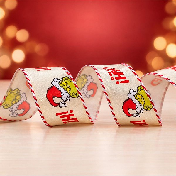 Fita Decorativa Aramada - Grinch - Bege - 3,8x914cm - 1 unidade - Cromus - Rizzo