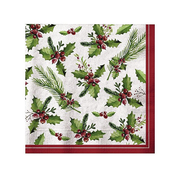 Guardanapo de Papel Azevinho 33cm - 20 folhas - Cromus Natal - Rizzo Embalagens