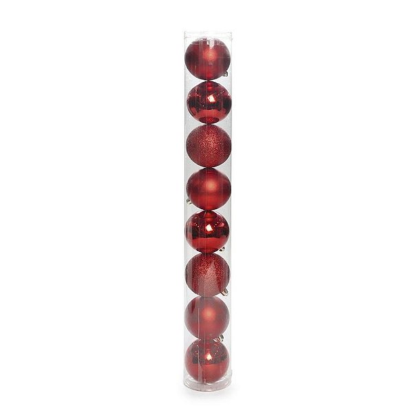 Bolas em Tubo Vermelho 5cm - 08 unidades - Cromus Natal - Rizzo Embalagens
