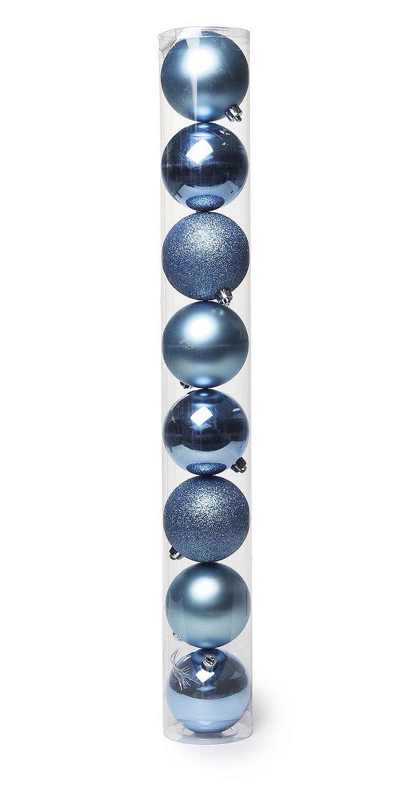 Bola de Natal em Tubo - Lisa/Fosco/Glitter Azul - 7cm - 8 unidades - Cromus - Rizzo