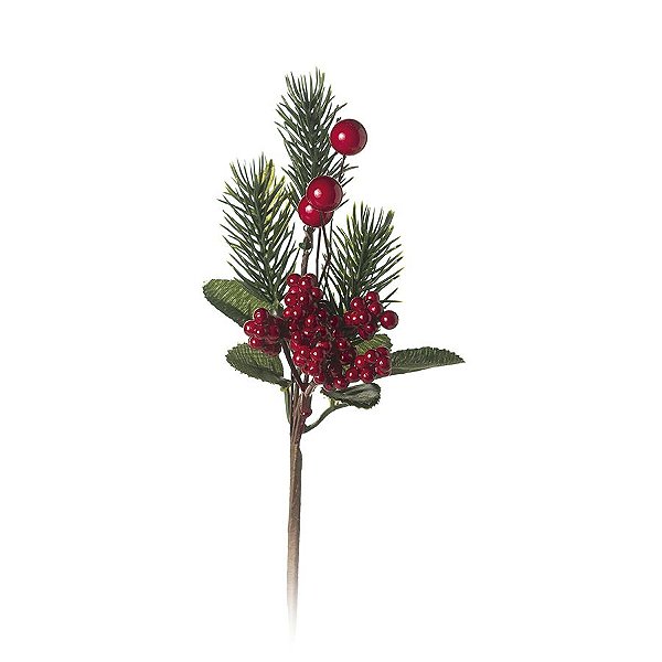 Pick com Galhos Folhas Frutas 20cm - 01 unidade - Cromus Natal - Rizzo Embalagens