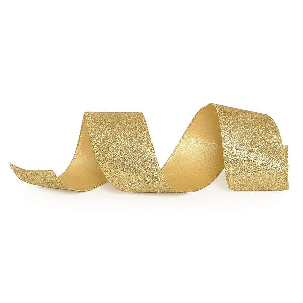 Fita Tecido Glitter Ouro 6,3cm - 01 unidade 10m- Cromus Natal - Rizzo Embalagens