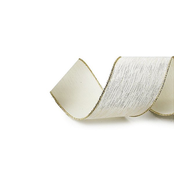 Fita Tecido Riscas Marfim 6,3cm - 01 unidade 10m- Cromus Natal - Rizzo Embalagens