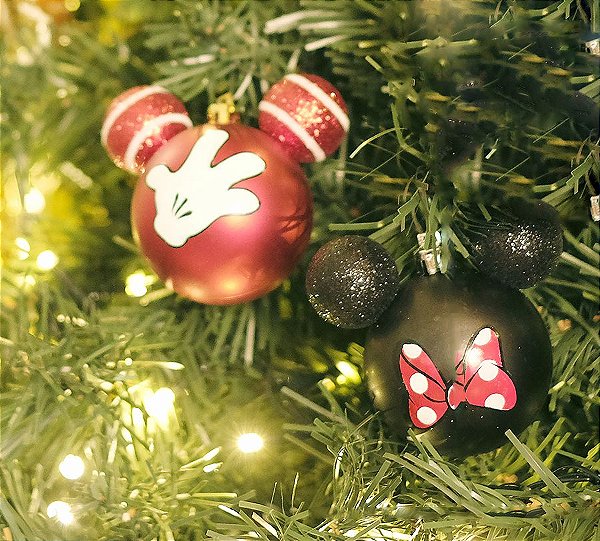 Kit Bolas Acessórios Mickey e Minnie Vermelho e Preto  10cm - 02 unidades Natal Disney - Cromus - Rizzo