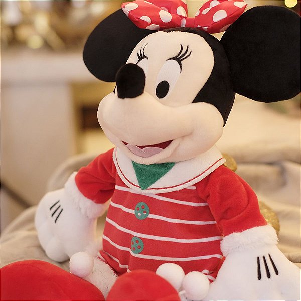 Minnie de Pelúcia com Vestido Listrado 45cm - 01 unidade Natal Disney - Cromus - Rizzo Embalagens