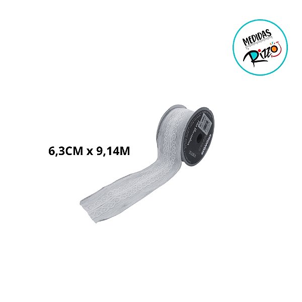 Fita Aramada Decorativa De Natal - Bege Com Renda - 6,3cmx9,14m - 1 unidade - Cromus - Rizzo