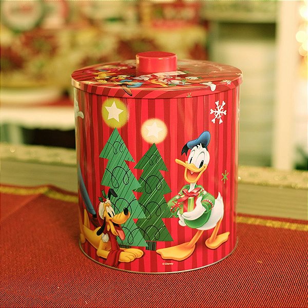 Lata Redonda Turma do Mickey 28cm - 01 unidade - Natal Disney - Cromus - Rizzo Embalagens