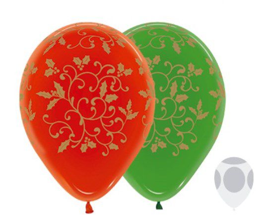 Balão de Látex 12" 30cm - Filigree Natal - Vermelho/Verde - 50 unidades - Sempertex - Rizzo