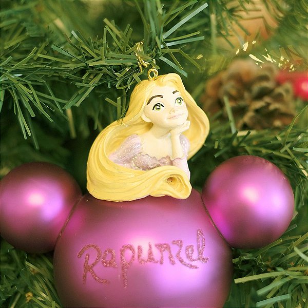 Bola de Vidro 3D Princesa Rapunzel 8cm - 02 unidades - Natal Disney - Cromus - Rizzo Embalagens