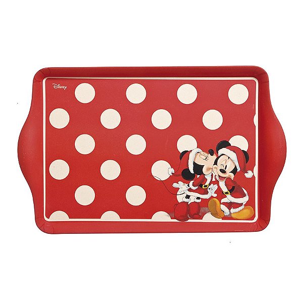 Bandeja Retangular Fibra de Bambu Mickey e Minnie Poá Fun 35cm - 01 unidade - Natal Disney - Cromus - Rizzo Embalagens