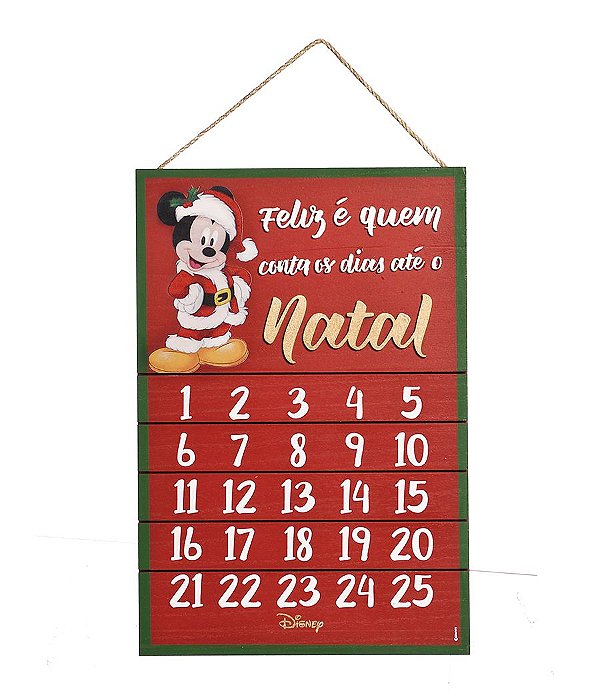 Quadro de Madeira Mickey Calandário 40cm - 01 unidade - Natal Disney - Cromus - Rizzo Embalagens