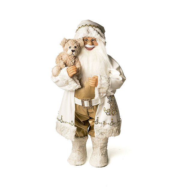 Noel Roupa Branca Segurando Urso 62cm - 01 unidade - Cromus Natal - Rizzo Embalagens