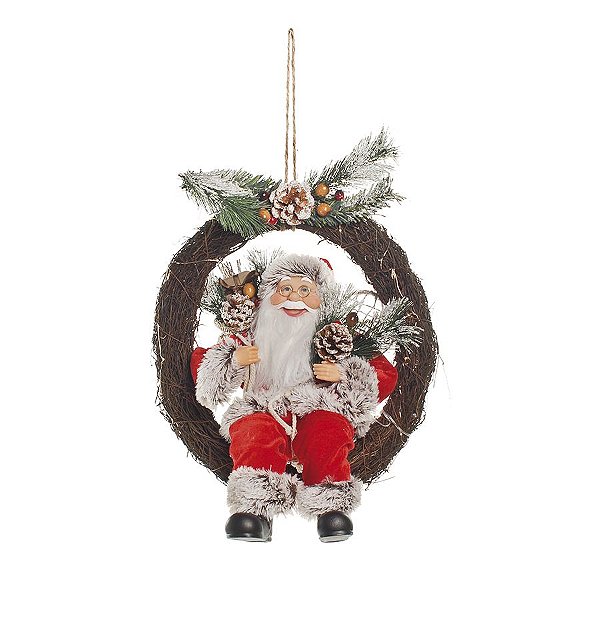 Guirlanda Papai Noel Sentado com Luz 50cm - 01 unidade - Cromus Natal - Rizzo Embalagens