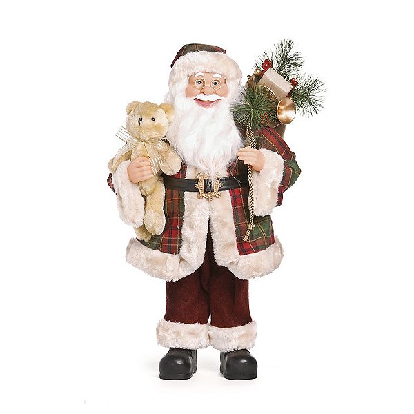 Noel Xadrez em Pé Segurando Urso 60cm - 01 unidade - Cromus Natal - Rizzo Embalagens