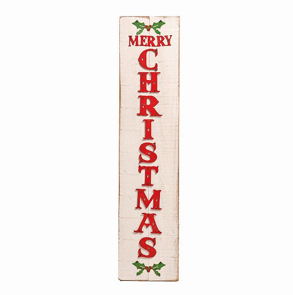 Placa de Madeira Natal Merry Christmas 15cm x 60cm - Natal Cromus - Rizzo Embalagens e Festas