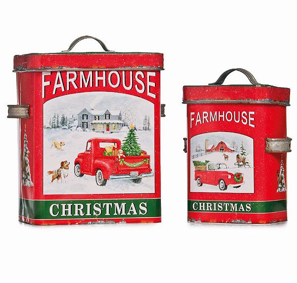 Lata de Metal Decorativa Natal Farm House c 2 unidades - Natal Cromus - Rizzo Embalagens e Festas