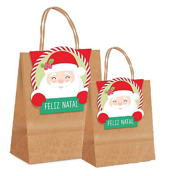 Sacola de Papel com Fechamento - Divertida Papai Noel - Cromus Natal - Rizzo Embalagens