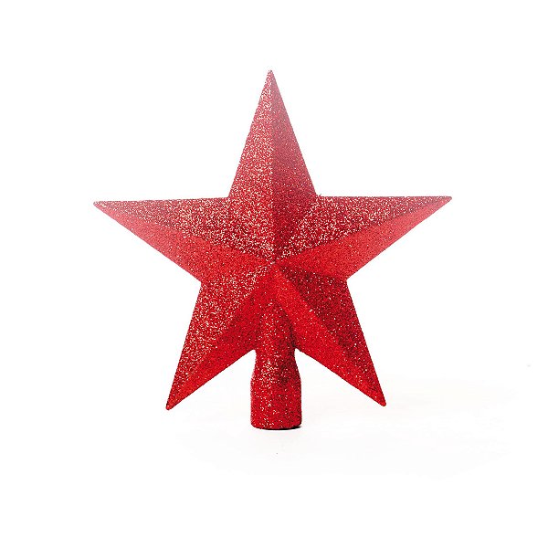 Ponteira Estrela Vermelha Com Glitter 15cm - 01 unidade - Cromus Natal - Rizzo Embalagens
