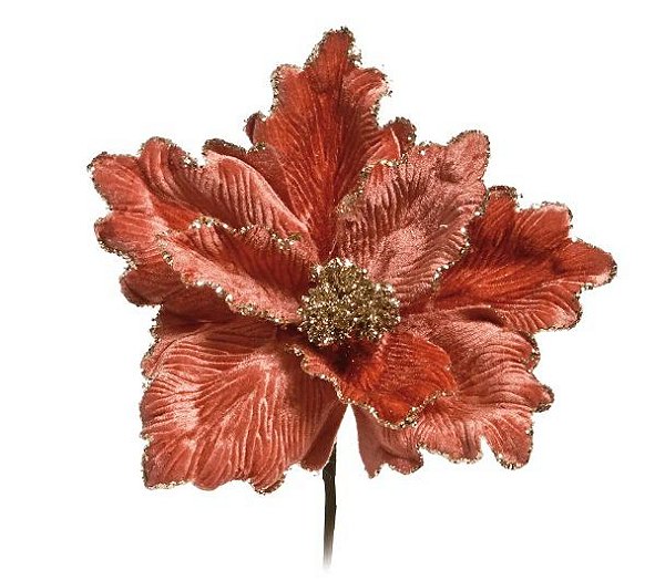 Flor Cabo Curto Vermelha 25cm - 01 unidade - Cromus Natal - Rizzo Embalagens