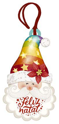 Tag de MDF Papai Noel com Toca Colorida Natal 8,6cm - 01 unidade - Litoarte - Rizzo Embalagens