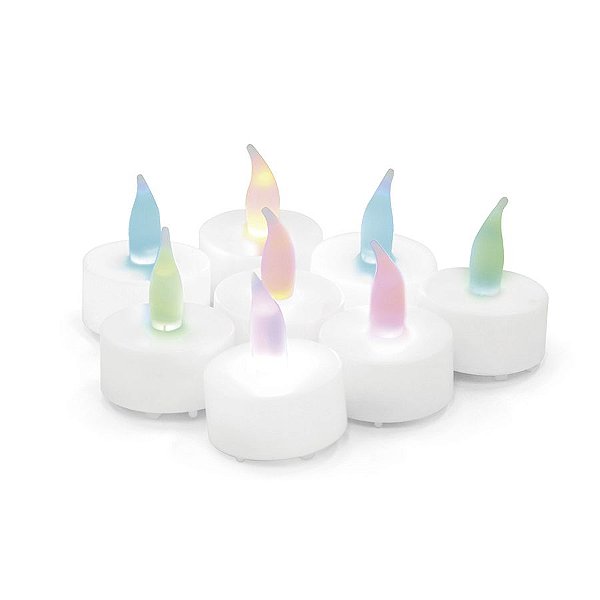 Vela Eletrônica Tealight Multicolorida a Bateria 3cm - 08 unidades - Cromus Natal - Rizzo Embalagens