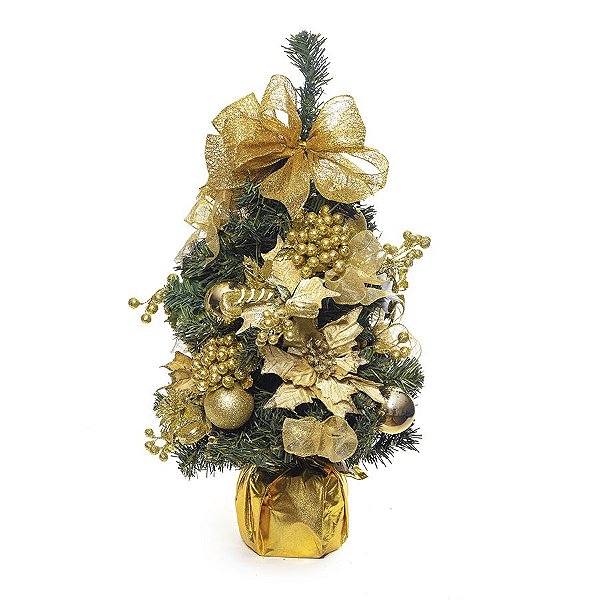 Mini Árvore Decorada Ouro 60cm - 01 unidade - Cromus Natal - Rizzo Embalagens