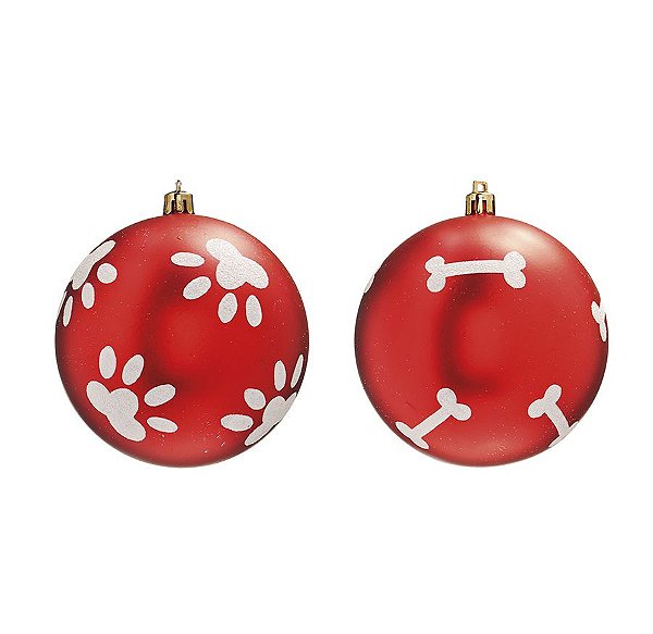 Bola Pet Mania Osso e Patinha Vermelho 10cm - 02 unidades - Cromus Natal - Rizzo Embalagens