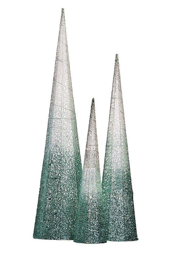 Cones Nevados com Led Verde Água - 03 unidades - Cromus Natal - Rizzo Embalagens