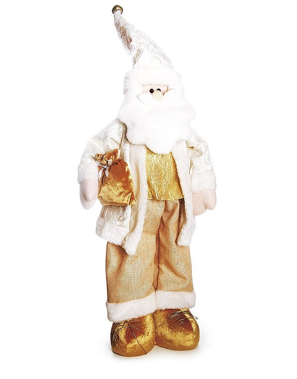 Noel em Pé Segurando Presente com Calça Ouro  80cm - 01 unidade - Cromus Natal - Rizzo Embalagens