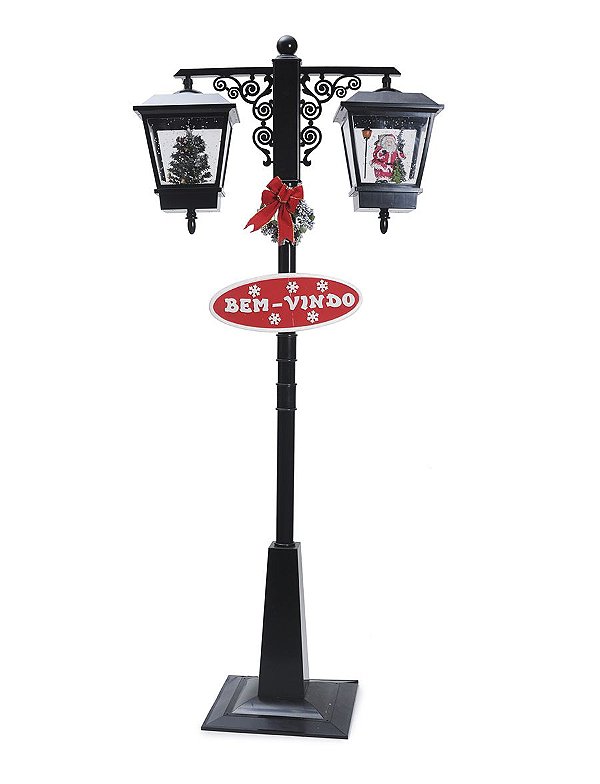 Poste Duplo Preto Noel e Pinheiro 180cm 127V - 01 unidade - Cromus Natal - Rizzo Embalagens