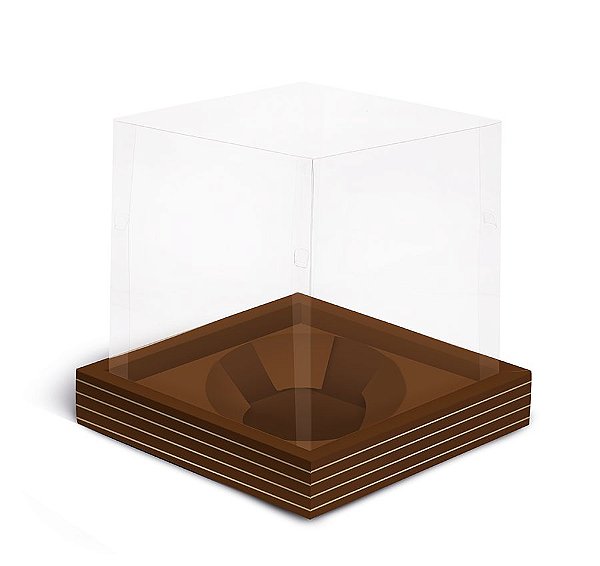 Caixa para Mini Panetone 80g 11x11x11cm Marrom Listras Ouro - 12 unidades - Cromus Natal - Rizzo Embalagens