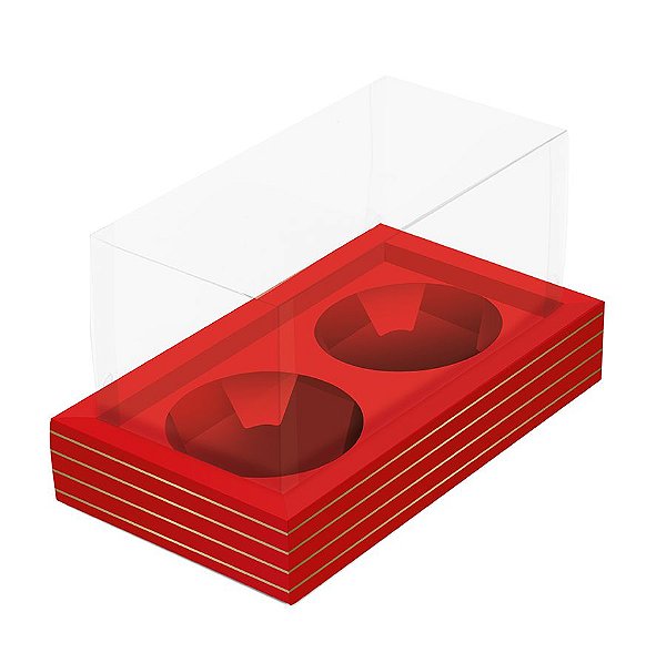 Caixa para 2 Mini Panetones 80g 20x11x11cm Vermelho Listras Ouro - 12 unidades - Cromus Natal - Rizzo Embalagens