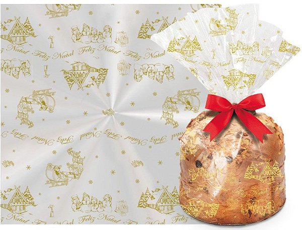 Saco para Panetone de Natal Festa do Panetone Ouro - Cromus - Rizzo Embalagens e Festas