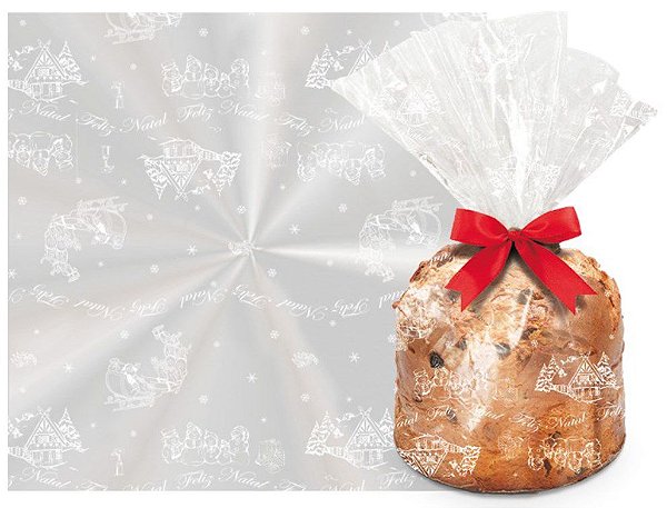 Saco para Panetone de Natal Festa do Panetone Branco - Cromus - Rizzo Embalagens e Festas