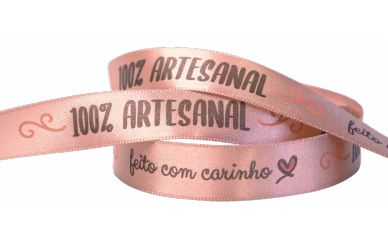 Fita de Páscoa em Cetim 15mmx10m Feito com Carinho Rose com Ouro ECF003D 099 Progresso Rizzo Embalagens