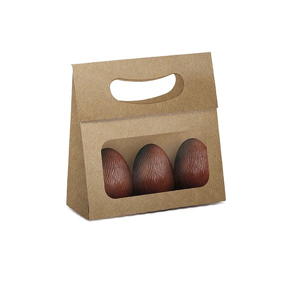 Mini Caixa Plus para Ovos com Visor Páscoa Kraft - 10 unidades - 13x5,5x13cm - Cromus Profissional - Rizzo Embalagens