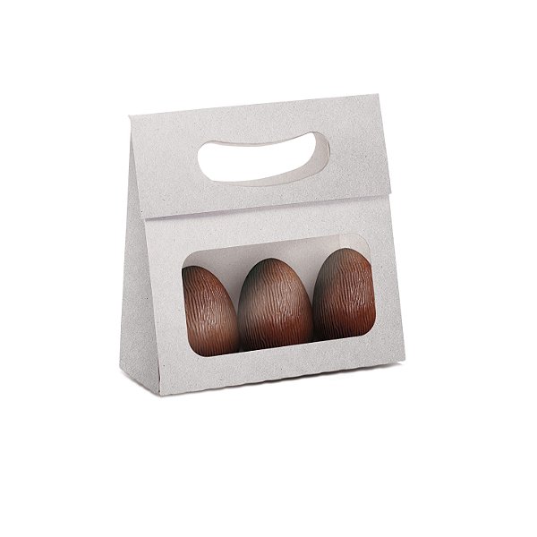 Mini Caixa Plus para Ovos com Visor Páscoa Branco - 10 unidades - 13x5,5x13cm - Cromus Profissional - Rizzo Embalagens