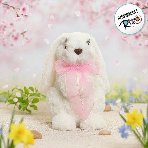 Coelho Pelo Macio Laço Rosa Cílios Longos P - 20cm x 10m x 13cm - Cromus Páscoa - Rizzo Embalagens