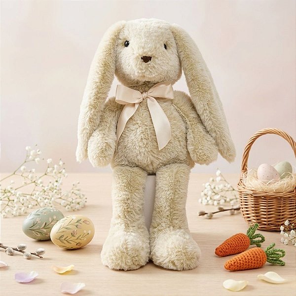 Coelho de Pelúcia Laço Nude Macio p Segurar pela Orelha - Linha Kids - Cromus Páscoa- Rizzo Embalagens