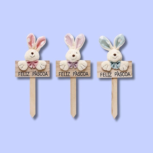 Plaquinha em Madeira Corações Coelho - 22cm x 10cm - Linha Pedacinho de Amor - Cromus Páscoas