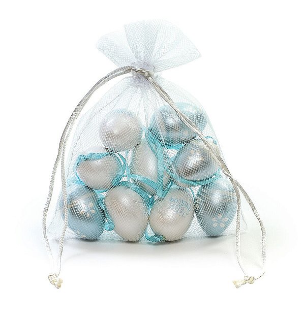 Ovo de Páscoa Decorativos no Saquinho Branco e Azul Perolado Sortidos - 9 unidades - Cromus Páscoa - Rizzo Embalagens