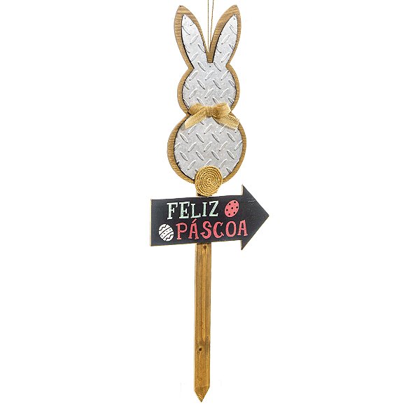 Placa Decorativa Jardim Coelho com Pompom Feliz Páscoa 91cm - 01 unidade - Cromus Páscoa - Rizzo Embalagens