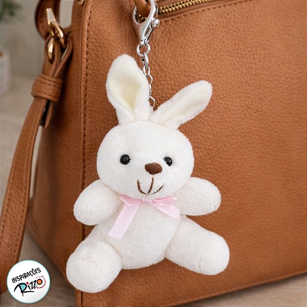 Chaveiro Coelho de Pelúcia Decorativo Branco - 01 unidade - Rizzo Embalagens