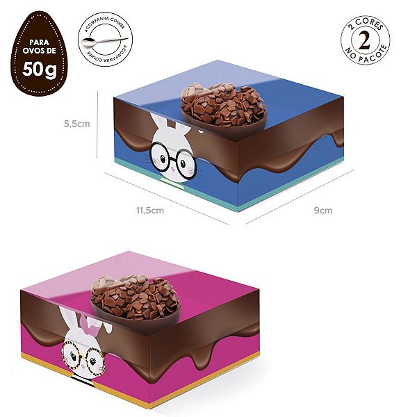 Caixa New Practice Meio Ovo Mini 50g 11,5x9x5,5cm Páscoa Cores Sortido - 06 unidades - Cromus Páscoa - Rizzo Embalagens