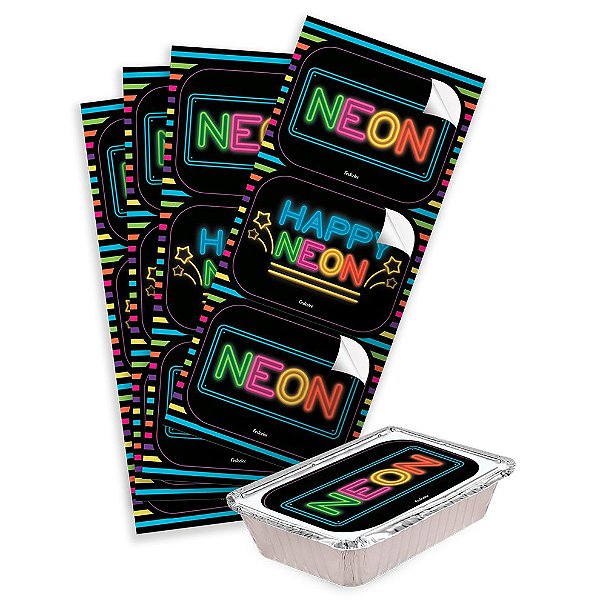 Adesivo Retangular Festa Neon - 12 unidades - Festcolor - Rizzo Festas