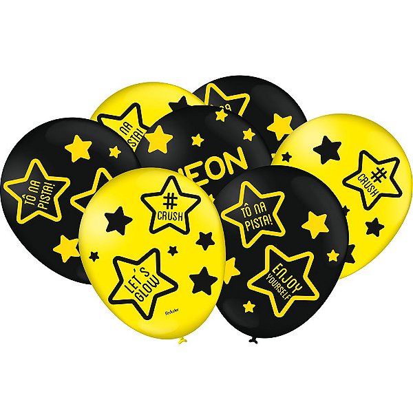 Balão Preto e Amarelo Festa Neon - 25 unidades - Festcolor Festas - Rizzo Embalagens