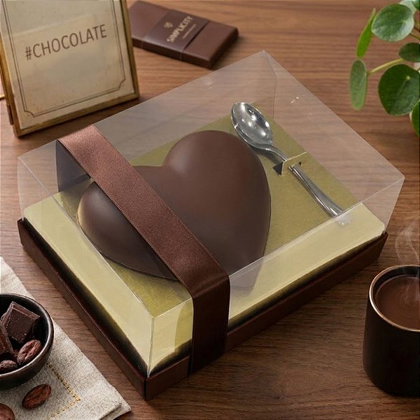 Caixa Ovo de Colher Coração de 250g - Classic Ouro Marrom Cód 0655 - 05 unidades - Ideia Embalagens